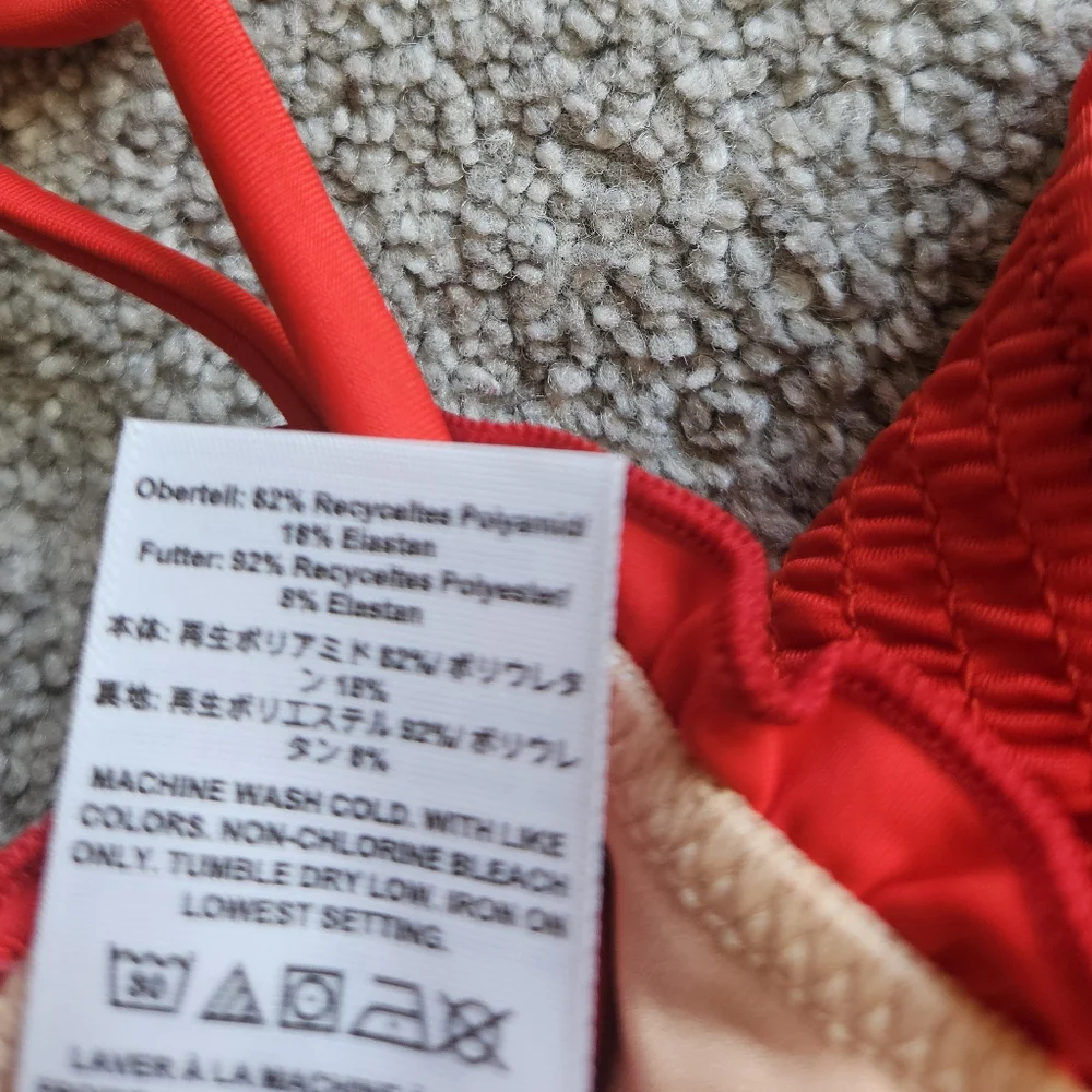 J.Crew Textured Smocked Square Neck Medium Coverage Bikini Top, Large, Red